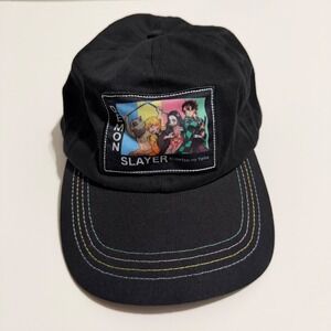 CultureFly Demon Slayer Kimetsu no Yaiba Black Strapback Hat Rainbow Stitching
